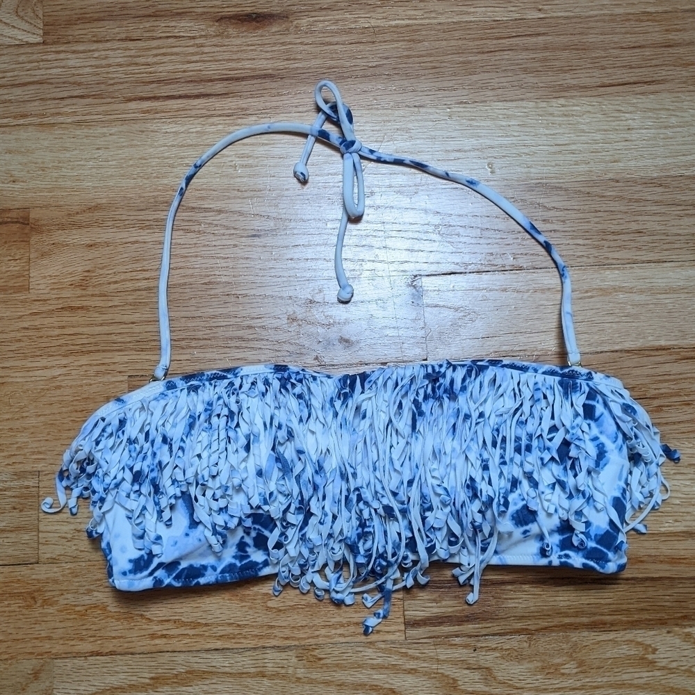 Victoria's Secret Bandeau Fringe Bikini Top‎ in Blue Tie Dye Size Medium
